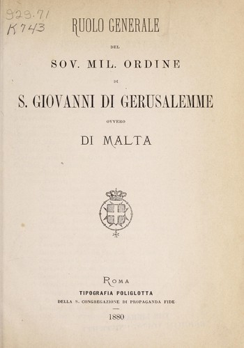 Cover for Ruolo generale del sov. mil. ordine di S. Giovanni de Gerulasemme ovvero di Malta