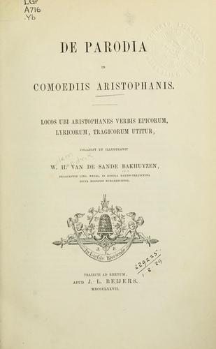 Cover for De parodia in comoediis Aristophanis