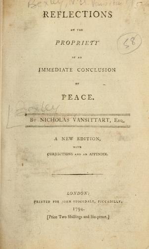 Cover for Reflections on the propriety of an immediate conclusion of peace