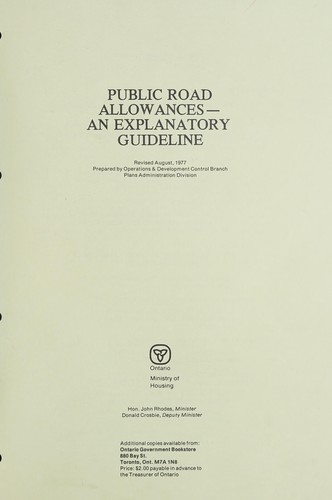 Cover for PUBLIC ROAD ALLOWANCES - AN EXPLANATORY GUIDELINE