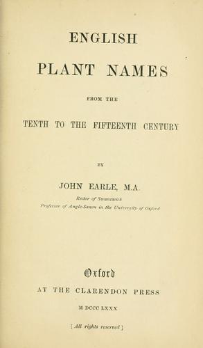 Cover for English plant names from the tenth to the fifteenth century