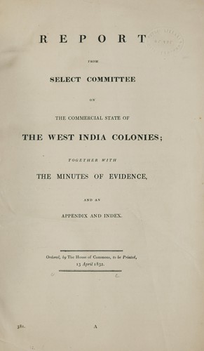 Cover for Report from Select Committee on the commercial state of the West India colonies