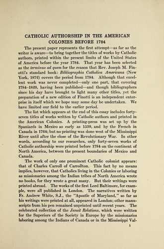 Cover for Catholic authorship in the American colonies before 1784