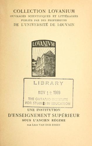 Cover for institution d'enseignement supérieur sous l'ancien régime