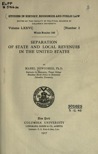 Cover for Separation of state and local revenues in the United States