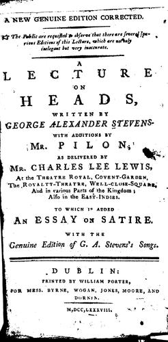 Cover for A Lecture on Heads: written by George Alexander Stevens, with additions by Mr. Pilon; as ...