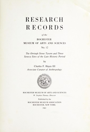 Cover for The Orringh Stone Tavern and three Seneca sites of the late historic period