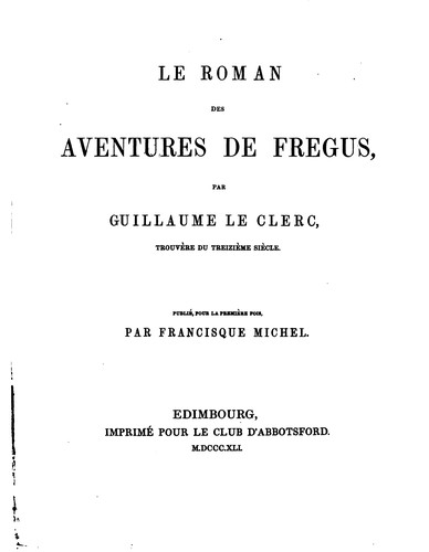 Cover for Le roman des aventures de Fregus