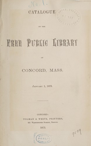 Cover for Catalogue of the Free public library of Concord, Mass., January 1, 1875