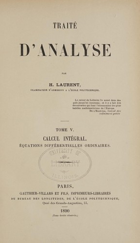 Cover for Traité d'analyse