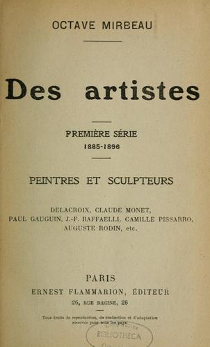 Cover for Des artistes