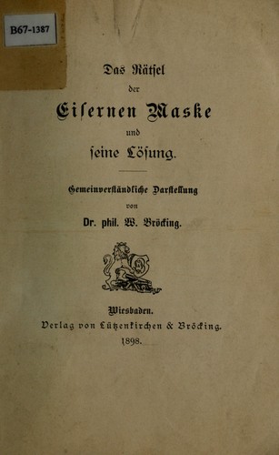 Cover for Das Ratsel der Eisernen Maske und seine Losung