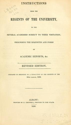 Cover for Instructions from the Regents of the University, to the several academies subject to thier [!] visitation