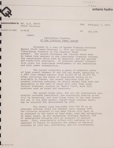 Cover for LONG-RANGE PLANNING OF THE ELECTRIC POWER SYSTEM