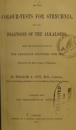 Cover for On the colour-tests for strychnia, and the diagnosis of the alkaloids