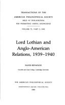 Cover for Lord Lothian and Anglo-American relations, 1939-1940