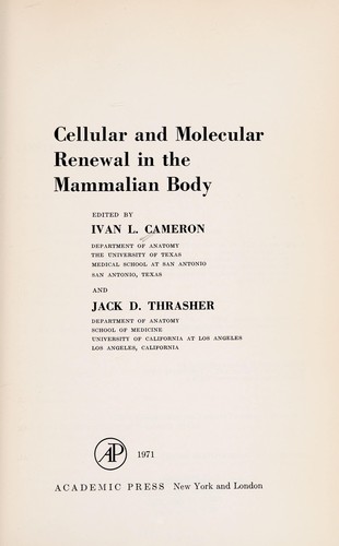 Cover for Cellular and molecular renewal in the mammalian body.