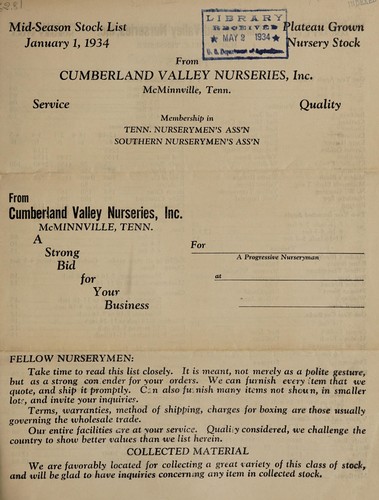 Cover for Mid-season stock list, January 1, 1934