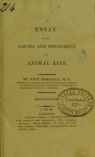 Cover for An essay on the causes and phenomena of animal life