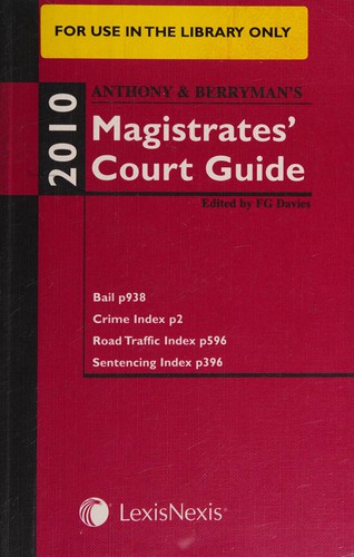 Cover for Anthony & Berryman's magistrates' court guide 2010