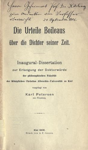Cover for Urteile Boileaus über die Dichter seiner Zeit von Karl Petersen.