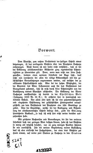 Cover for Der Prophet Sacharja, der Zeitgenosse Serubbabels: Ein Beitrag zum ...