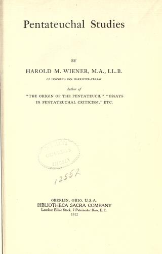 Cover for Pentateuchal studies.