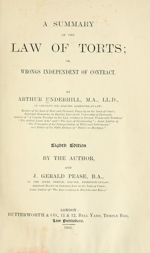 Cover for A summary of the law of torts