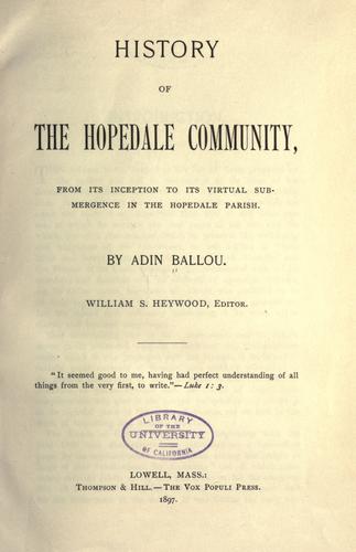 Cover for History of the Hopedale Community