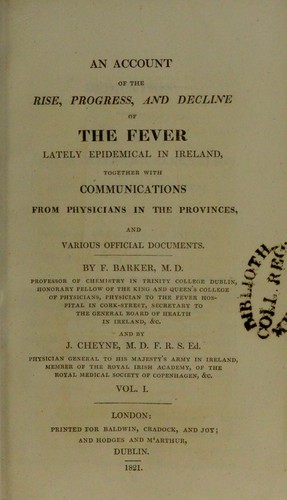 Cover for An account of the rise, progress, and decline of the fever lately epidemical in Ireland