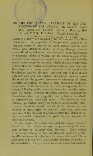 Cover for On the comparative anatomy of the lymphatics of the uterus