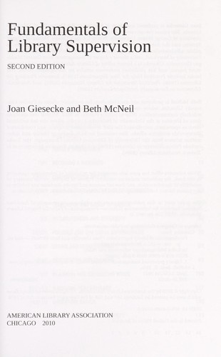Cover for Fundamentals of library supervision
