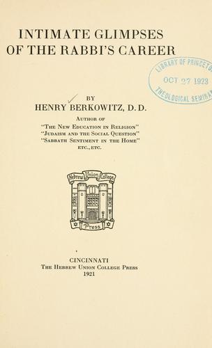 Cover for Intimate glimpses of the rabbi's career