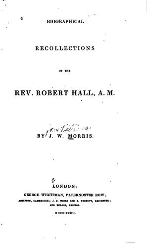 Cover for Biographical Recollections of the Rev. Robert Hall, A.M.