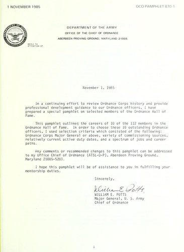 Cover for Selected biographies from the Ordnance Hall of Fame