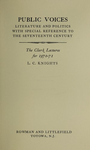 Cover for Public voices: literature and politics with special reference to the seventeenth century