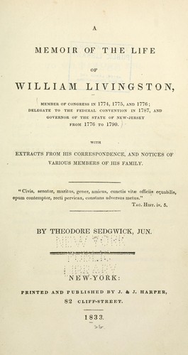 Cover for A memoir of the life of William Livingston