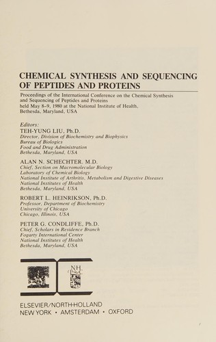 Cover for Chemical synthesis and sequencing of peptides and proteins