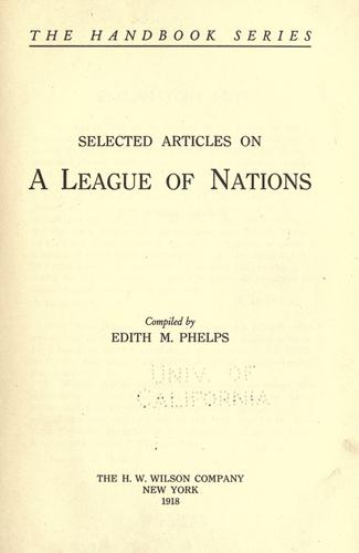 Cover for Selected articles on a League of nations