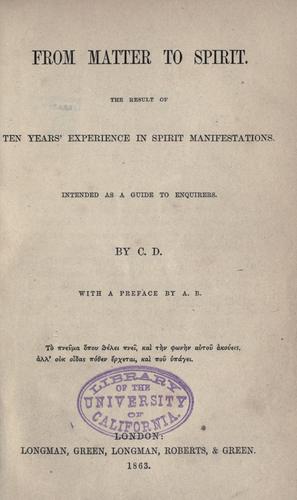 Cover for From matter to spirit.