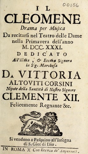 Cover for Il Cleomene