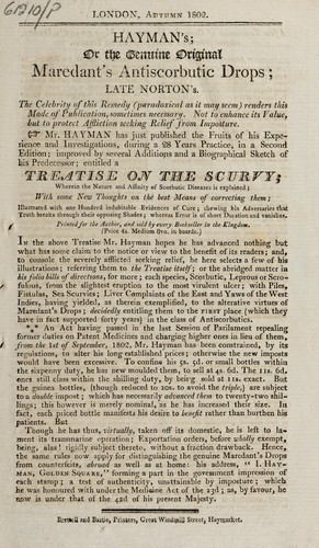 Cover for Hayman's; or the genuine original Maredant's Antiscorbutic Drops; late Norton's