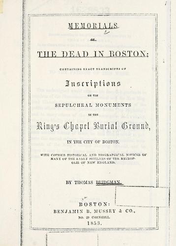 Cover for Memorials of the dead in Boston
