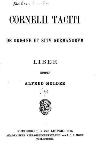 Cover for Cornelii Taciti De origine et sitv Germanorvm liber