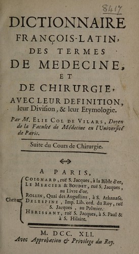 Cover for Dictionnaire françois-latin des termes de medecine, et de chirurgie