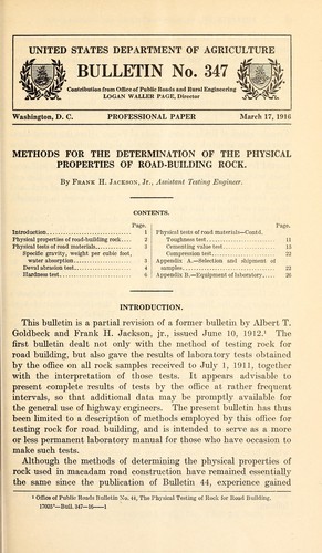 Cover for Methods for the determination of the physical properties of road-building rock