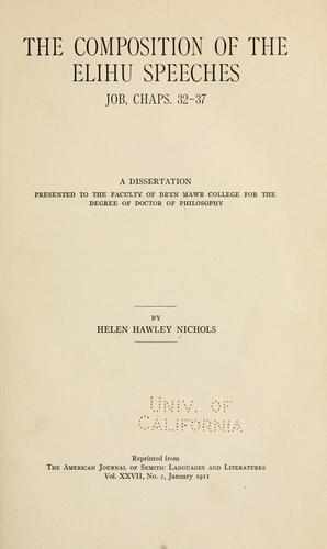 Cover for The composition of the Elihu speeches
