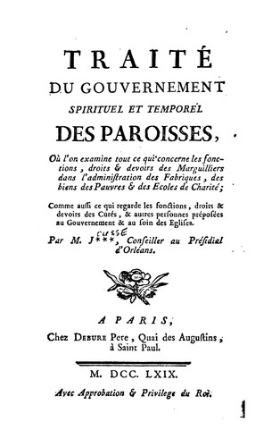 Cover for Traité du gouvernement spirituel et temporel des paroisses