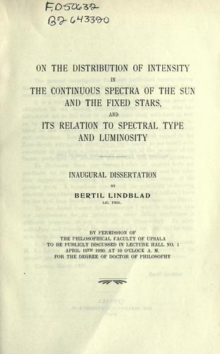 Cover for On the distribution of intensity in the continuous spectra of the sun and the fixed stars