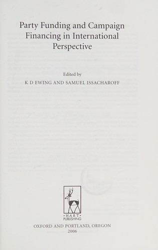 Cover for PARTY FUNDING AND CAMPAIGN FINANCING IN INTERNATIONAL PERSPECTIVE; ED. BY K.D. EWING.